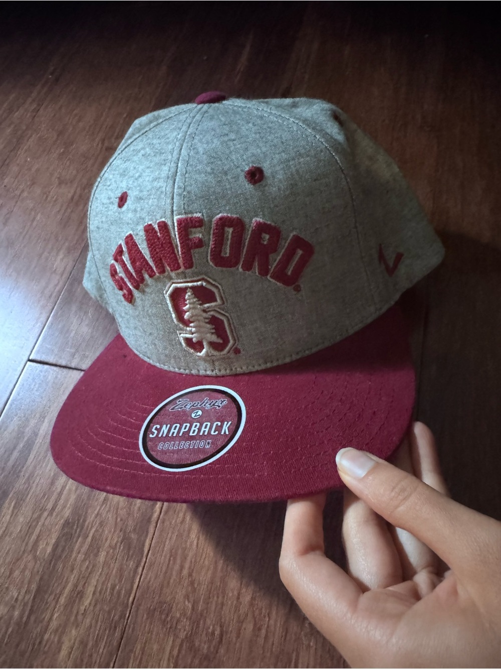 NWT Stanford Retro Varsity Graphic Snapback Baseball Cap Gray Cardinal Red Hat